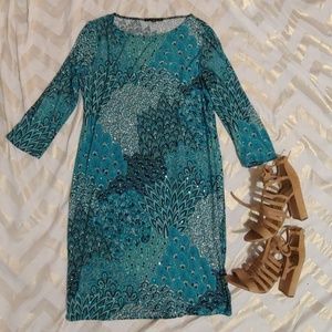 Tiana B peacock feather print knit  dress